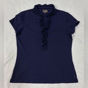 Lilly Pulitzer Navy Short Sleeve Ruffle Placket Top